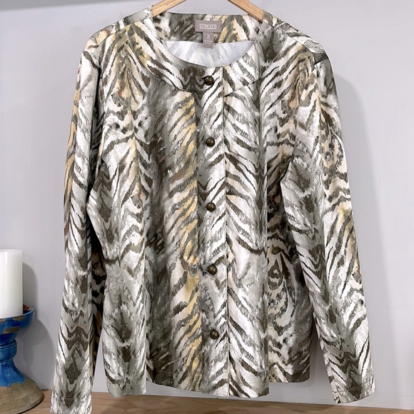 Chico’s Animal Print Green Gray Lightweight Blazer Jacket, Size XL - Picture 1 of 14
